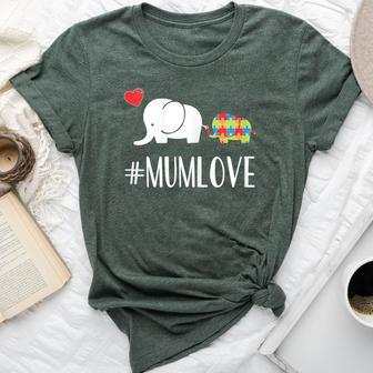 Elephant Mum T Kid Heart Autism Awareness Mum Bella Canvas T-shirt - Seseable