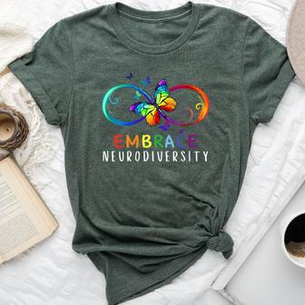 Embrace Neurodiversity Rainbow Butterfly Autism Awareness Bella Canvas T-shirt - Monsterry UK