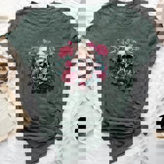Eternal Harmony Enchanting Cool Skull And Floral Pink Roses Bella Canvas T-shirt - Thegiftio