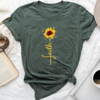 Faith Cross Sunflower Butterflies Flowers Christians Flora Bella Canvas T-shirt - Seseable