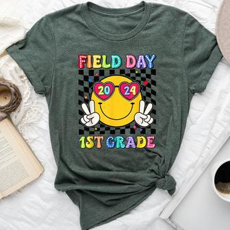 Field Day 2024 1St Grade Smile Face Teacher Field Trip Bella Canvas T-shirt - Thegiftio UK