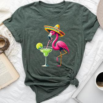 Flamingo Drinking Margarita Mexican Poncho Cinco De Mayo Bella Canvas T-shirt | Mazezy AU