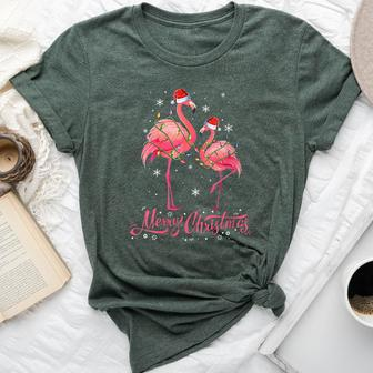 Flamingo Santa Light Christmas Sweater Flamingo Christmas Bella Canvas T-shirt - Monsterry AU