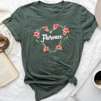 Florence Flower Heart Personalized Name Florence Bella Canvas T-shirt - Seseable