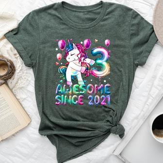 Flossing Unicorn 3 Year Old 3Rd Birthday Girl Unicorn Party Bella Canvas T-shirt - Seseable