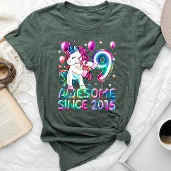 Flossing Unicorn 9 Year Old 9Th Birthday Girl Unicorn Party Bella Canvas T-shirt | Mazezy