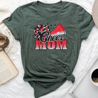 Football Cheer Mom Red Black Pom Leopard Bella Canvas T-shirt | Mazezy