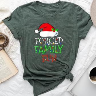 Forced Family Fun Sarcastic Christmas Pajama Family Bella Canvas T-shirt | Mazezy