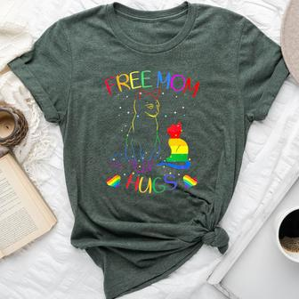 Free Mom Hugs Lgbt Pride Mama Cat Rainbow Cute Bella Canvas T-shirt - Monsterry