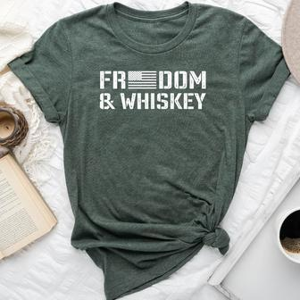 Freedom & Whiskey Usa Flag 4Th Of July Drinking Bella Canvas T-shirt - Monsterry