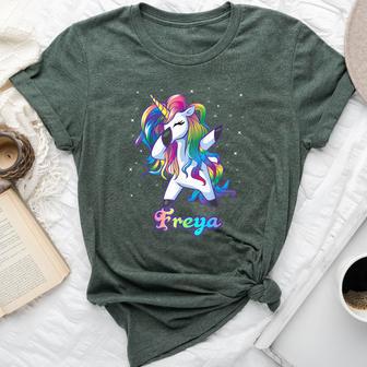 Freya Name Personalized Custom Rainbow Unicorn Dabbing Bella Canvas T-shirt - Monsterry CA