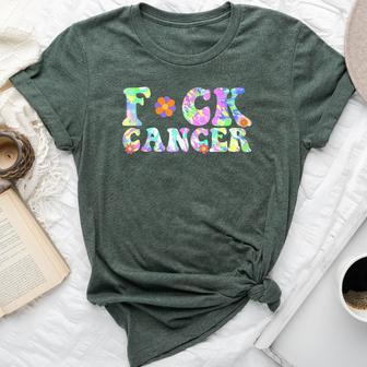 Fuck Cancer Groovy Tie Dye All Cancer Awareness Women Bella Canvas T-shirt - Seseable