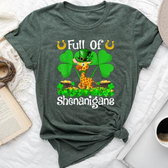 Full Of Shenanigans Leprechaun Giraffe St Patrick's Day Bella Canvas T-shirt | Mazezy