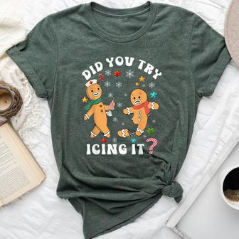 Christmas Nurse Gingerbread Man Did You Try Icing It Bella Canvas T-shirt - Seseable