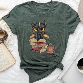 Dragon Read Books Be Kind Stay Weird Book Lover Bella Canvas T-shirt | Mazezy DE