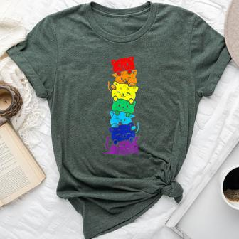 Lgbt Cat Stack Rainbow Gay Pride For Cat Lover Bella Canvas T-shirt - Seseable