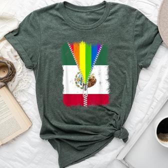 Lgbt Mexico Flag Zip Rainbow Mexican Gay Pride Bella Canvas T-shirt - Monsterry DE