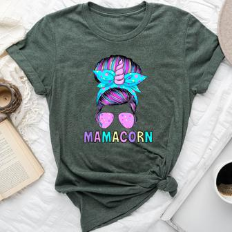 Mamacorn Unicorn Messy Bun Mom Mother's Day Girl Women Bella Canvas T-shirt | Mazezy AU