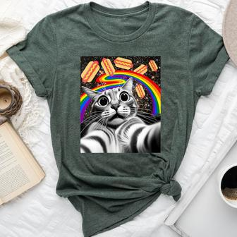 Graphic Rainbow Hotdog Ufos Cosmic Space Selfie Cat Bella Canvas T-shirt | Mazezy