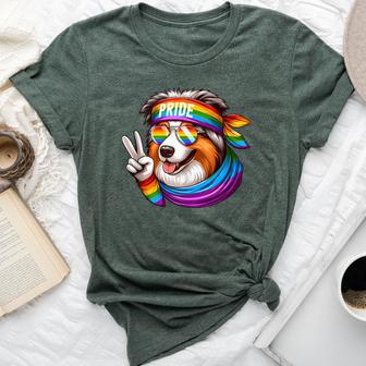 Rainbow Lgbt Gay Pride Lesbian Australian Shepherd Bella Canvas T-shirt - Monsterry AU