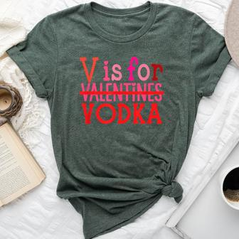 V Is For Vodka Drinking Valentine's Day Bella Canvas T-shirt | Seseable UK