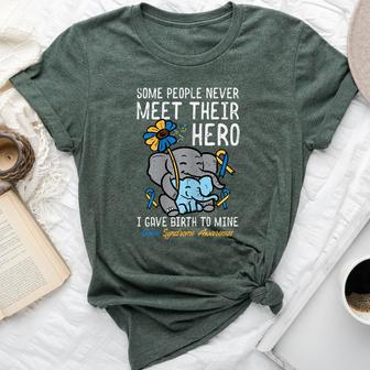 Gave Birth To My Hero Down Syndrome Awareness Mom Mama Women Bella Canvas T-shirt - Seseable