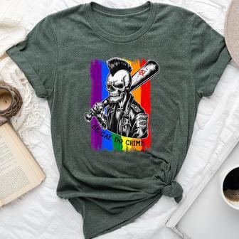 Be Gay Do Crime Skull Queer Punk Queercore Rainbow Flag Meme Bella Canvas T-shirt - Monsterry