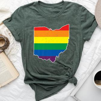 Gay Pride Flag Ohio State Map Rainbow Stripes Bella Canvas T-shirt - Monsterry