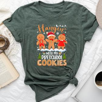 Gingerbreads Hangin' With My Preschool Cookies Teacher Xmas Bella Canvas T-shirt | Mazezy