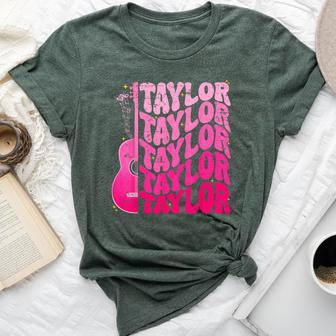 Girl Retro Taylor First Name Personalized Groovy 80'S Pink Bella Canvas T-shirt | Mazezy