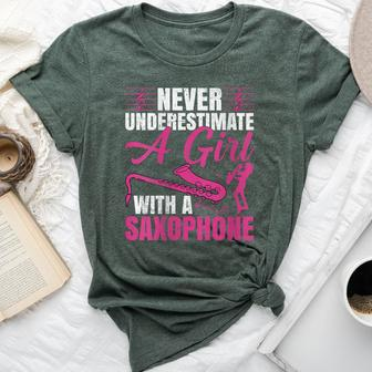Girls Never Underestimate A Girl With A Saxophone Bella Canvas T-shirt - Thegiftio UK
