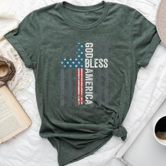 God Bless America Patriotic Christian Cross Usa Flag Bella Canvas T-shirt - Monsterry