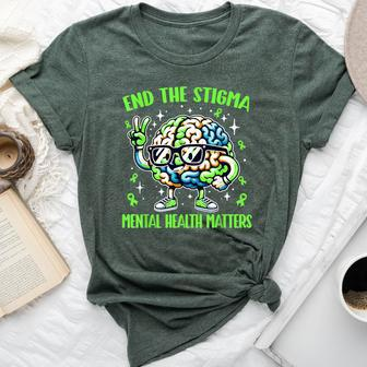 Groovy End The Stigma Mental Health Matters Green Ribbon Bella Canvas T-shirt - Monsterry