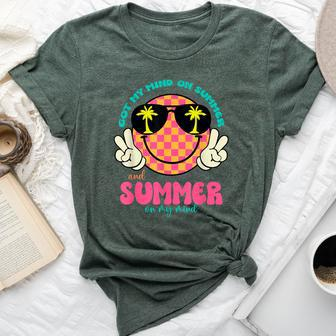 Groovy Happy Face Summer Vibes Got My Mind On Summer Teacher Bella Canvas T-shirt | Mazezy