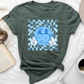 Groovy Hippie Face Puzzle Autism Awareness Men Bella Canvas T-shirt - Seseable
