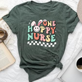 Groovy One Hoppy Nurse Bunny Spring Easter Nursing Rn Nicu Bella Canvas T-shirt | Mazezy
