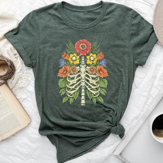 Grow Through It Flower Spine Skeleton Vintage Floral Women Bella Canvas T-shirt - Monsterry AU