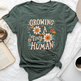 Growing A Tiny Human Floral Flowers Pregnancy Bella Canvas T-shirt | Mazezy