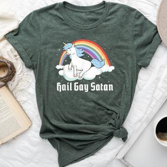 Hail Gay Satan Queer Pride Satanic Unicorn Rainbow Pentagram Bella Canvas T-shirt - Monsterry UK