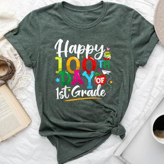 Happy 100Th Day Of First Grade 100 Days Of School Teacher Bella Canvas T-shirt | Mazezy