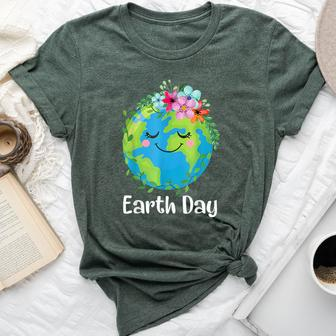 Happy Earth Day Cute Earth With Floral Earth Day 2024 Bella Canvas T-shirt - Seseable