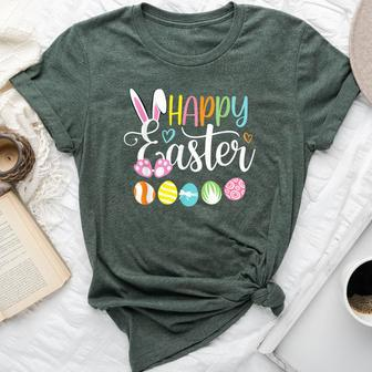 Happy Easter Rabbit Bunny Face Egg Easter Day Girls Bella Canvas T-shirt | Mazezy