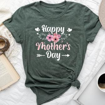 Happy Mother's Day With Floral Mom Mommy Grandma Womens Bella Canvas T-shirt - Thegiftio UK