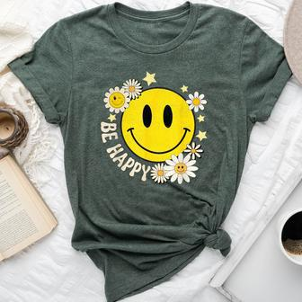 Be Happy Smile Face Retro Groovy Daisy Flower 70S Bella Canvas T-shirt - Monsterry