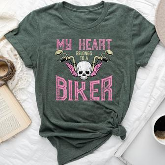 My Heart Belongs To A Biker Motorcycle Motorbike Girls Bella Canvas T-shirt - Seseable