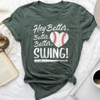 Hey Batter Swing Baseball Heart Mom Cute Women's Bella Canvas T-shirt - Thegiftio