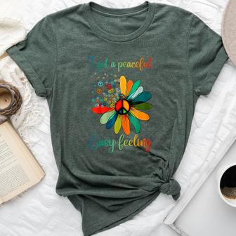 Hippie I Got An Easy Peaceful Feeling Sunflower Peace Sign Bella Canvas T-shirt - Thegiftio UK