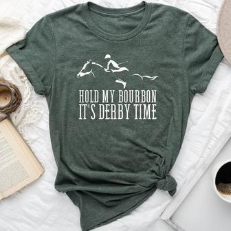 Hold My Bourbon It's Derby Time Derby Day Horse Racing Bella Canvas T-shirt - Seseable