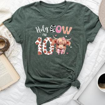 Holy Cow I'm 10 Highland Cow Print 10Th Birthday Girl Bella Canvas T-shirt - Monsterry