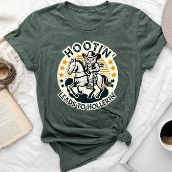 Hootin' Leads To Hollerin' Country Western Owl Rider Bella Canvas T-shirt | Mazezy